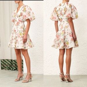 🖤SOLD🖤 Zimmermann Pleated Tiered Minidress CORAL FLORAL, Size 1 (fits like 6 US)